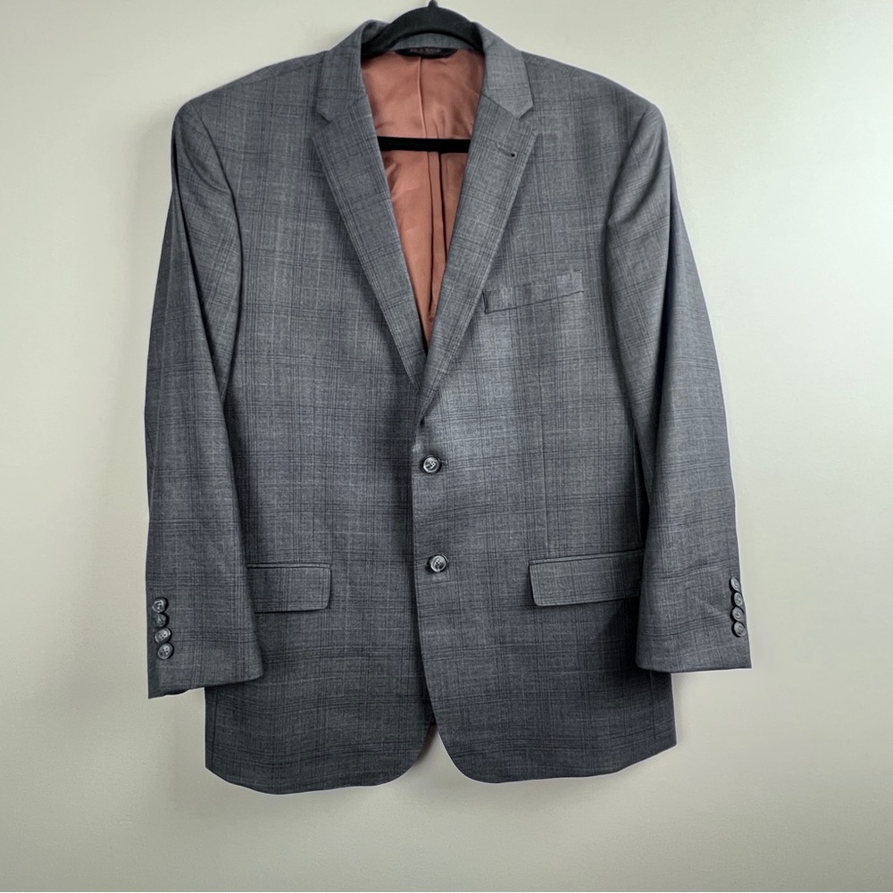 Jos A Bank Classic Gray Plaid Men's 100% Wool Lined Blazer 43R